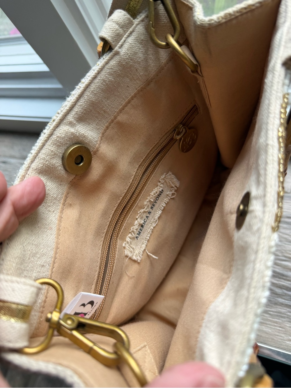 Beaded Cream Crossbody Shoulder Bag with Bamboo-Style Handles - Picture 2 of 3